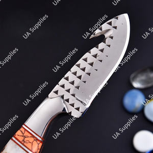 Cuchillo Forjado a Mano de Hoja Fija con Punta de Clip, Gancho para Deshuesar, para Campismo y Caza al Aire Libre, con Mango de Cuerno de Ciervo, Porte Horizontal - Product Image 3