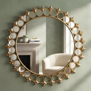 <b>Ornate</b> <b>Gold</b> Sunburst Handmade Contemporary Wall <b>Mirror</b> with Alternating Circle and Leaf Motif From REHMAN CRAFT - Product Image 6