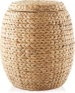 Paniers de rangement rustiques en jacinthe d'eau de haute qualité, écologiques, avec poignées et couvercle, organisateur multifonctionnel pour vêtements, maison, bureau, chambre - Product Image 3