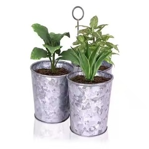 Ensemble de jardinières en métal galvanisé rustique, forme ovale avec poignées en corde, pour jardin extérieur, fleurs, plantes vertes, conteneur pour plantes, pot - Product Image 5