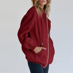 Zipper Style Fashion Wear Women Autumn Winter Solid Color Fleece Breathable Front Zipper Hoodies New Arrival Long Sleeve - Product Image 3