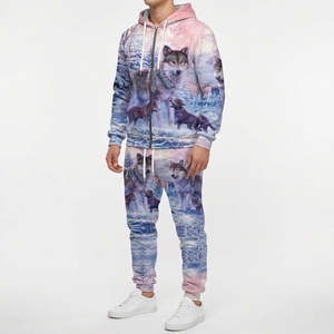 Conjunto deportivo de 2 piezas para hombre, corte ajustado, mezcla de algodón y poliéster, chaqueta y pantalones para correr, entrenamiento y deporte. - Product Image 4