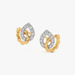 Boucles d'oreilles clous en or jaune avec diamant de laboratoire et feuille entrelacée en halo - Product Image 5