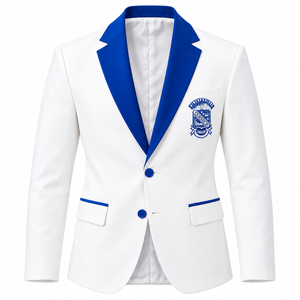 Blazer Phi Beta Sigma para Hombre, Chaqueta de Traje Formal Blanca con Solapa Azul en Contraste, Bordado del Escudo, Dos Botones, Abrigo de Negocios - Product Image 3