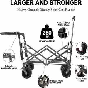 Carrello Pieghevole Robusto con Tettuccio Rimovibile, Ruote Grandi da 4 Pollici per Tutti i Terreni, Freno e Maniglia Regolabile per Uso in Spiaggia - Product Image 5
