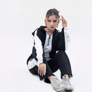 Ensemble de survêtement color block pour femme avec sweat à capuche et pantalon large, 2 pièces, tenue de sport décontractée, vente en gros - Product Image 4