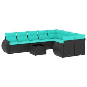 Juego de sofás de jardín de ratán sintético negro de 10 piezas con cojines, colección de muebles de patio - Product Image 2