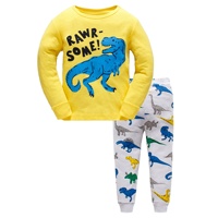 Pijamas de Dos Piezas al por Mayor, 100% Algodón, para Niños, Manga Larga, Diseño Casual con Dibujos Animados, Transpirables, para Otoño