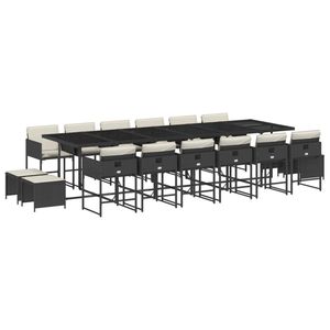 Set da pranzo con Patio in Poly Rattan nero da 17 pezzi con cuscini mobili da esterno - Product Image 2