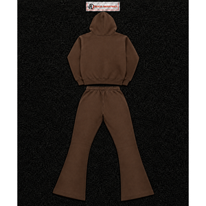 Ensemble de survêtement marron pour homme : sweat à capuche zippé et pantalon évasé – Tenue décontractée deux pièces pour le sport et le streetwear – Vente en gros personnalisée - Product Image 6