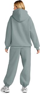 Women Lime Green Hooded Tracksuit Full Length Loose Fit Solid Color Casual Sweat Suit With Side Pockets Elastic Waist - Product Image 5