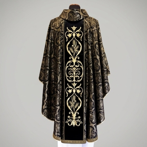 Chasuble de prêtre brodée sur mesure en polyester, avec étole noire et or, vêtement religieux pour l'église - Product Image 1