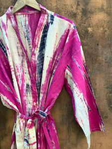 Vestido Kimono Cruzado de Rayón con Estampado Tie-Dye Vintage para Mujer, Diseño Sólido, Tejido con Cintura Natural, Ideal para la Playa - Product Image 3