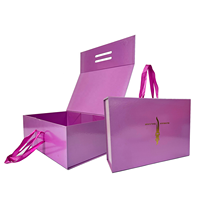 Boîte cadeau personnalisée écologique avec fermeture magnétique, poignée, couleur violette, logo en feuille d'or/argent gaufré, réutilisable pour l'emballage