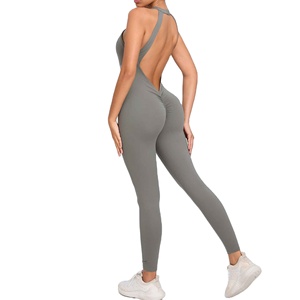Mono de yoga de secado rápido para mujer con logo OEM personalizado, novedad de primavera, efecto levantacola, ideal para gimnasio y deportes, mono de punto para gimnasio. - Product Image 3