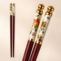 Baguettes de luxe réutilisables en bambou écologique de 24,5 cm, couleur naturelle, motif grain de fruit rouge, tête en forme de gourde, taille personnalisée moderne