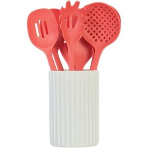 Ensemble de 8 ustensiles de cuisine en nylon antiadhésif avec support, comprenant écumoire, cuillère à spaghetti, spatule, louche et autres ustensiles - Product Image 6