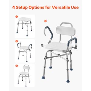 500 Lbs Heavy Duty Swivel <b>Shower</b> <b>Chair</b> with Arms Back Lightweight Height Adjustable Bench Seat for <b>Shower</b> Stall Bathtub - Product Image 6