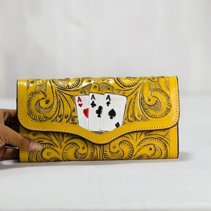 Cartera y Funda para Teléfono de Cuero Genuino con Cierre a Presión y Estampado Floral para Mujer, Anti-Robo, Multiusos, Amarillo - Product Image 1