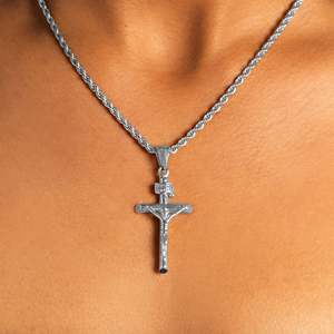 925 Silver Cross Pendant Necklace <b>Rope</b> <b>Chain</b> Religious Christian Unisex Jewelry - Product Image 1