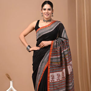 Sari de Seda Chanderi Tejido a Mano, Artesanía Premium - Product Image 1