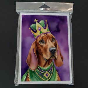Redbone Coonhound King Mardi Gras Tarjetas de felicitación Pack 8 Whimsical A7 Tamaño 5x7 Tarjetas de notas en blanco con sobres - Product Image 3