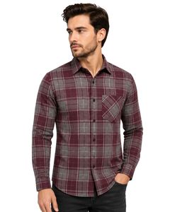 Camisa de Franela a Cuadros Marrón Grisáceo Personalizada para Hombre, Corte Slim Fit, Manga Larga, Botones, Algodón, Estilo Casual - Product Image 1