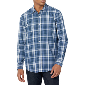 Chemise à manches longues boutonnée pour homme en flanelle tricotée respirante, écologique et à séchage rapide, col montant - Noir Blanc Bleu Style Urbain - Product Image 3
