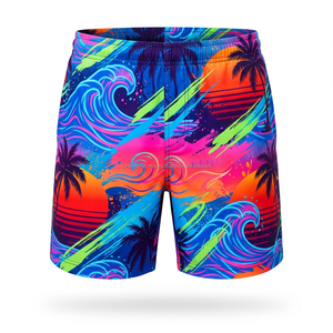 Short de bain unisexe entièrement sublimé, extensible dans 4 directions, avec cordon de serrage, séchage rapide, pour l'été et les centres de villégiature, léger, personnalisable - Product Image 6