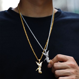 Hip Hop Pendant Jewelry Men Luxury 18K Gold Plated Moissanite <b>Angel</b> Pendant Necklace Iced Out Diamond <b>Angel</b> Gun <b>Charm</b> Pendant - Product Image 6
