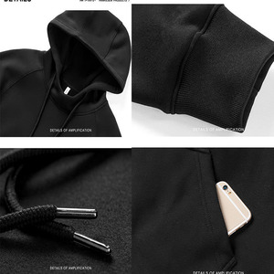 Ensemble de survêtement noir en molleton de coton vierge pour homme, personnalisable par broderie, style streetwear, comprenant un sweat à capuche épais et un pantalon de jogging, vente en gros - Product Image 6