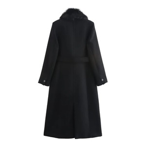 Women's <b>Wool</b> <b>Coat</b> <b>With</b> Faux Fur Collar Long Sleeve <b>Belted</b> Winter Outerwear Solid Color Elegant Design - Product Image 5