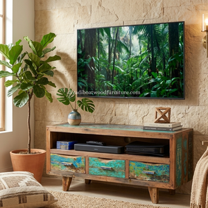 Reclaimed Boat Wood TV <b>Cabinet</b> 3 Drawer Chinese Style Solid Wood <b>Rustic</b> Recycled Boat Wood Sustainable Design For Stand TV - Product Image 6