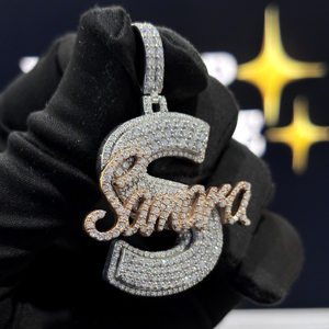 <b>Custom</b> Giant S Letter <b>Name</b> Pendant 925 Sterling Silver VVS Moissanite Iced Out Two Tone Cursive Script Hip Hop Jewelry <b>Necklaces</b> - Product Image 3