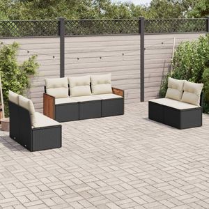 Ensemble de canapés de jardin en rotin PE blanc crème, 7 pièces, coloris noir et crème - Product Image 1