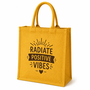 AMANI Radiate Positive Vibes <b>Jute</b> Shopping <b>Bag</b> <b>Large</b> Hand Length Handle Supermarket Gift Promotion Grocery Tote - Product Image 1