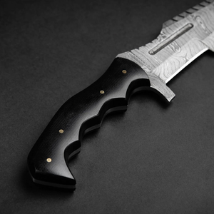 Couteau Tanto Kimura artisanal en acier Damas, lame fixe, manche en Micarta, étui en cuir, couteau utilitaire pour le camping en plein air - Product Image 3