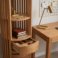 Estantería de exhibición de madera de teca maciza de primera calidad, de tres niveles, con listones verticales, librero minimalista, gabinete de almacenamiento con cajones, tamaño personalizado para sala de estar