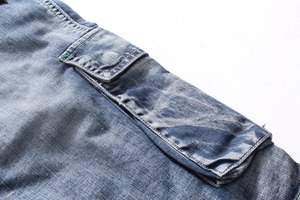 Shorts en jean cargo mi-longs respirants pour hommes grandes tailles, style vintage ample avec poches, motif uni, décontracté d'été, vente en gros - Product Image 4