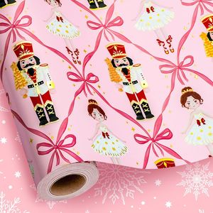 Papel de Regalo Navideño Color Rosa Pastel con Diseño de Lazo Femenino Reversible para Regalos con Temática Femenina y Papel de Envolver y Cartulinas - Product Image 2