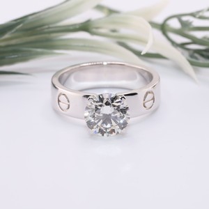 <b>White</b> Gold Brilliant Cut Lab Grown Diamond Minimalist Solitaire Unisex Ring <b>Screw</b> Motif Wide Band Engagement Ring Custom Fine - Product Image 1