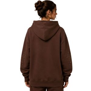Sweat-shirt à capuche oversize marron pour femme avec design minimaliste en strass, en molleton de coton premium, décontracté, streetwear d'hiver - Product Image 2