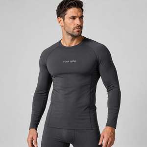 Custom Color Combination Crew Neck Design Second <b>Skin</b> Long Sleeve Shirt Thermal Fleece Lined Fabric For Yoga Fitness Supplier - Product Image 1