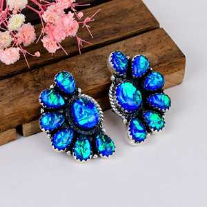 Australian Triplet Opal <b>Stud</b> Earrings, 925 <b>Sterling</b> <b>Silver</b> Oval Native Style Jewelry, Boho Gemstone Gift for Her - Product Image 5