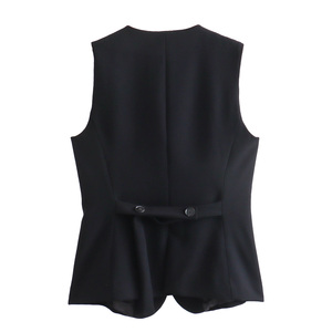 V Neck Single Breasted Black Color Casual Fashion <b>Women's</b> Vests & <b>Waistcoats</b> - Product Image 2