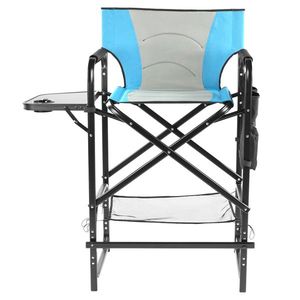 31\" Tall Portable Bar Height Directors Chair with <b>Footrest</b> and Cup Holder 4-Fold Camping Chair with Side Table Storage - Product Image 4