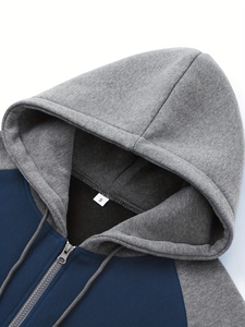 Ensemble de survêtement bleu-gris à capuche pour homme, manches longues, fermeture éclair sur le devant, poches latérales, coupe classique, couleur unie, tenue décontractée pour l'automne - Product Image 4