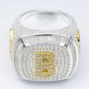 Custom <b>Initial</b> Cluster Hip Hop <b>Ring</b> VVS Moissanite 925 Sterling Silver Rhodium Plated Pave Setting Men's Letter Number Statement - Product Image 4