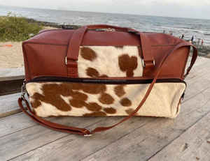 Sac de voyage robuste en cuir de vachette style urbain avec fermeture éclair 36-55L Premium LHDB-0168 - Product Image 6