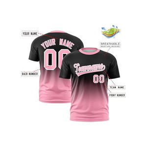 เสื้อเบสบอลแบบซับลิเมชั่นสั่งทำพิเศษ คอกลม แขนสั้น สีชมพู-ดำไล่เฉด ระบายเหงื่อได้ดี เหมาะสำหรับทุกเพศทุกวัย ชุดทีม - Product Image 3